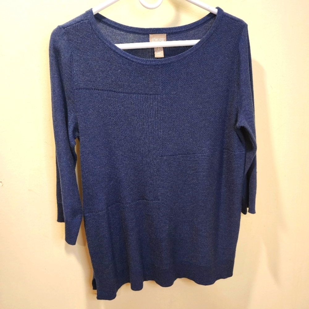 Chico's Blue 3/4 Sleeve Relaxed Blouse size 1